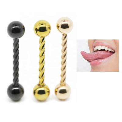 Gold Black Tongue Ring Piercing 14G 16mm Rose Gold Screw Barbell