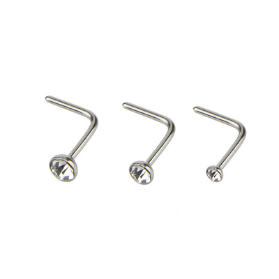 L Shape 316 Stainless Steel Nose Piercing Jewellery 20G 0.8mm Clear crystals