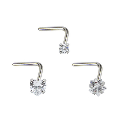 Round Crystals 20G Surgical Steel Nose Stud L Shape non plated
