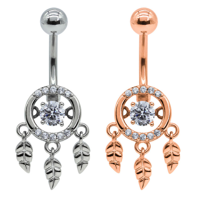 Diamond Dream Catcher Body Piercings Jewellery Surgical Steel Belly Bar 10mm
