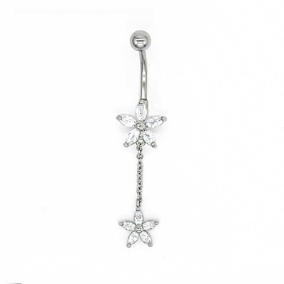Double Flower Belly Button Piercing 316 stainless steel 14G zircon stones