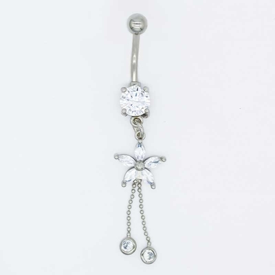 12mm Tassel Silver Belly Button Piercing Round Diamond 316 Stainless Steel Body Jewelry