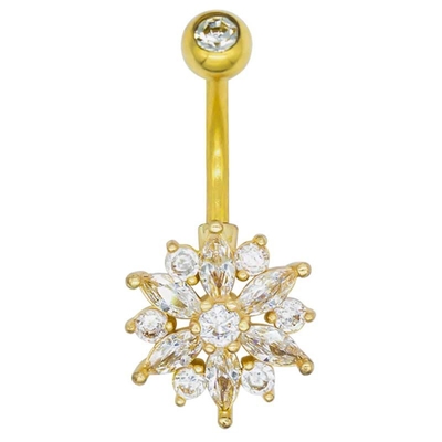 Gold Body Piercings Jewellery Flower Dangle Belly Button Piercing 12mm