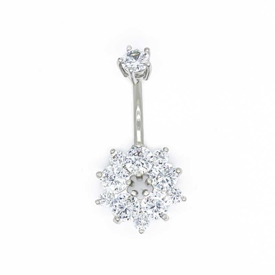 Clear Zircons Round Surgical Steel Belly Button Rings 12mm Flower Belly Bar