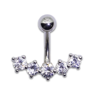 White Gold Color Hypoallergenic Belly Button Rings Five Zircons Navel Ring 10mm