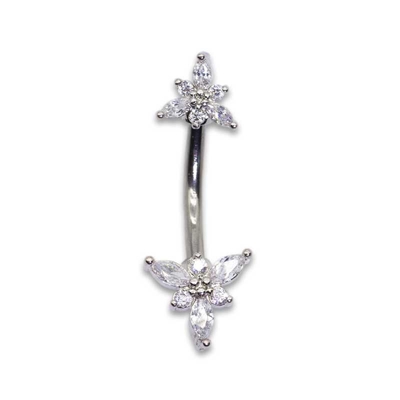 Flower Double Belly Button Piercing Jewelry 12mm 316 Stainless Steel