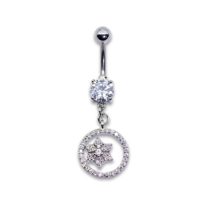 Silver Barbell Belly Button Piercings Jewelry 10mm Zircons Flower Dangle surgical steel
