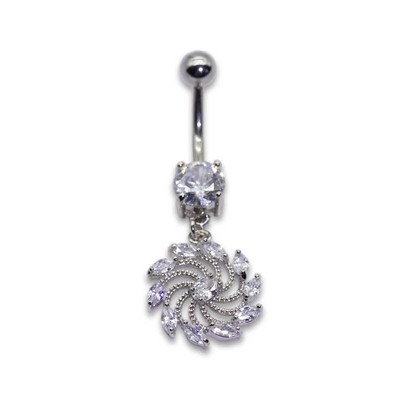 Spiral Flower Belly Button Dangle Piercing 316 Stainless Steel 7mm Crystal
