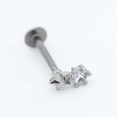 Flat Base Star Labret Piercing Jewelry 16G 8mm 316 Stainless Steel