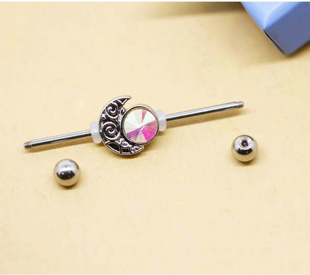 AB Crystal Gem Real Industrial Piercing Jewelry Externally Threaded 14G 38mm