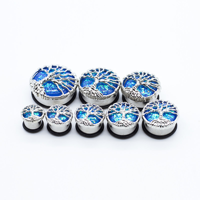 13mm Ear Plugs Tunnels Body Jewelry Blue Dichroic Life Tree 304 Stainless Steel