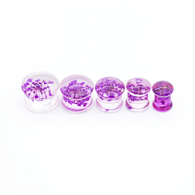 Acrylic Ear Plug Tunnels Jewelry 25mm Purple Dried Flower Inside