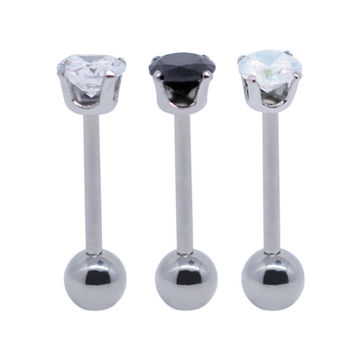 Round Zircon Stones Tongue Piercing Jewelry 14G 316 Stainless Steel