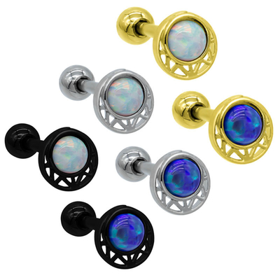 Earring Cartilage Daith Piercing Jewelry Hollow Moon Shaped Inlaid With Opal Gem