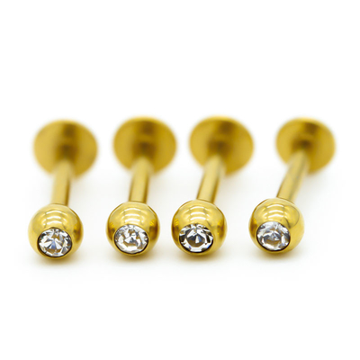 Labret Stud Lip Gold Plated Surgical Steel PIercing Jewelry 4pcs / Set With Zircons