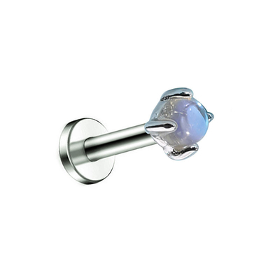 Surgical Steel Labret Stud With Opal Gem Prong Set 16G 6mm 8mm