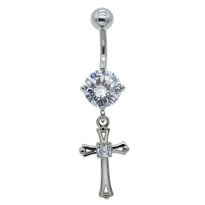 Belly Button Rings Shiny Clear Zircons Metal Cross Dangle Navel Piercing Jewelry