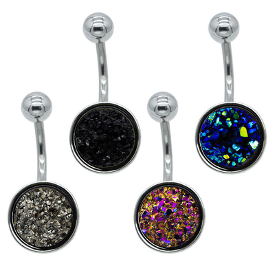 Black Background Rainbow Crystal Belly Bars Round Hoop Belly Button Ring Shiny Small