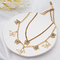 Layered Custom Fashion Chain Necklace Transparent Rhinestone Butterfly Gold Alloy