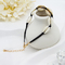 Women Beaded Gemstone Bracelet Black Rope White Shell 21mm Long