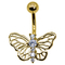 silver gold Butterfly Belly Button Ring zircon gems 316 Stainless Steel bar