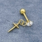 Clear Cz Gems Gold Ear Studs Helix Piercing Earrings 16G With Cross Dangle