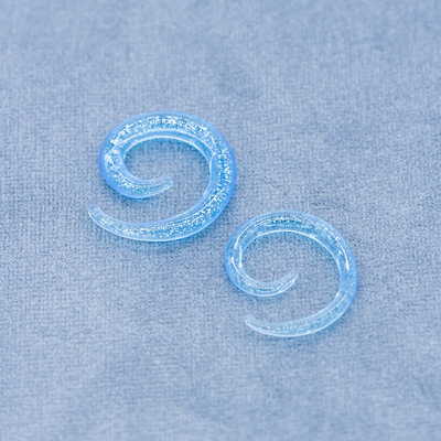 Acrylic Material Ear Plugs Tunnels Spiral Shiny Blue Color With Leather Hoops