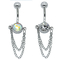 Stainless Steel Belly Button Piercing Metal Chain Dangle With Clear Rainbow Crystals