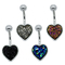 Hypoallergenic Belly Button Rings Rainbow Crystal Love Heart Dangle Navel Jewelry
