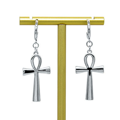 Alloy Cross Hoop Piercing Earrings White Opal Earrings Smooth Surface